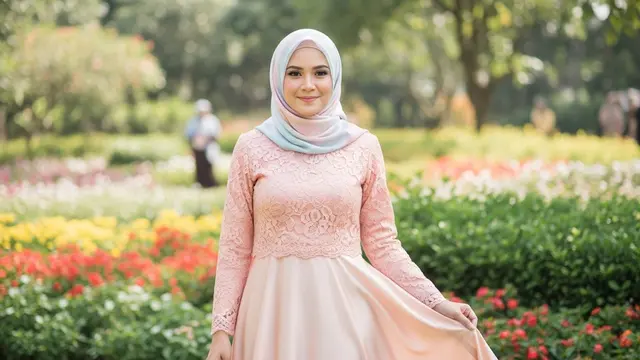 Gamis Brokat Kombinasi Satin Model A-Line