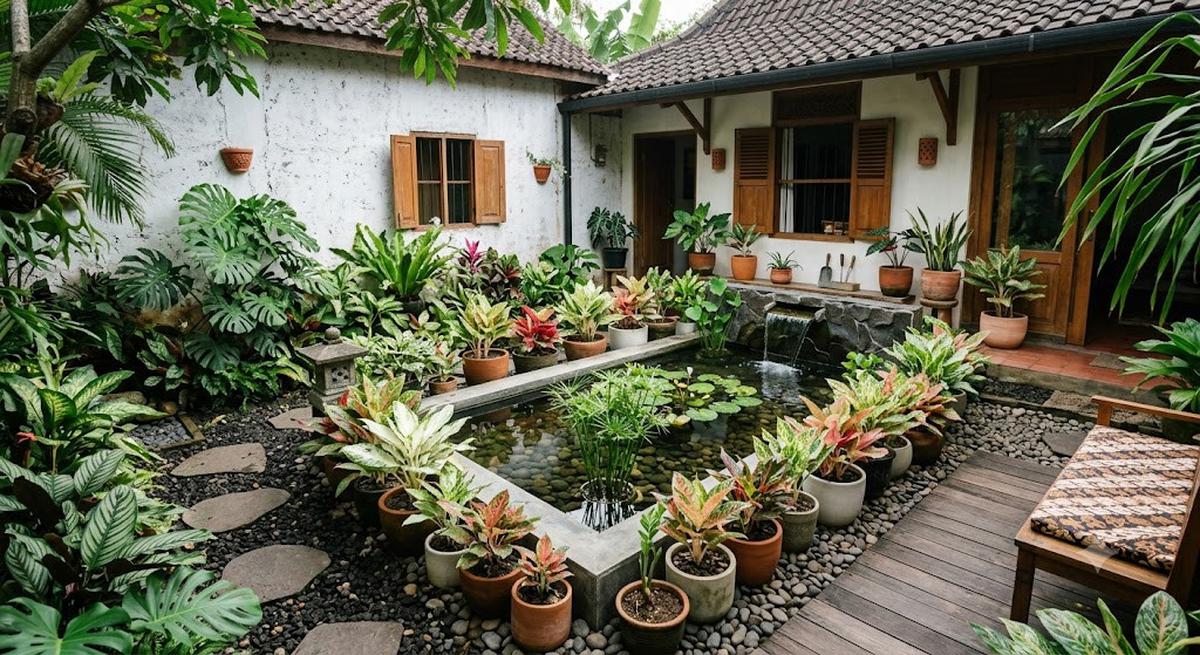 6 Inspirasi Kebun Aglaonema di Sekitar Kolam Minimalis, Estetik dan Menenangkan