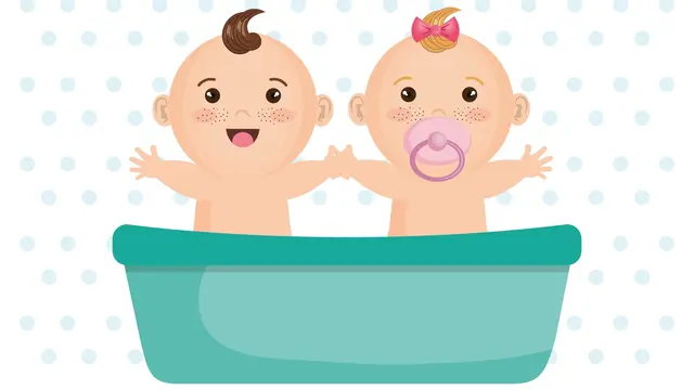 Ilustrasi bayi kembar laki-laki dan perempuan