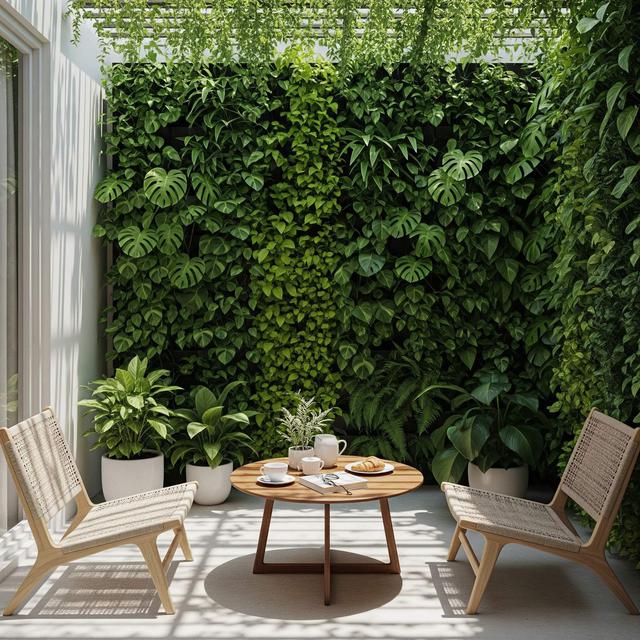 Teras Kecil dengan Meja Kopi Mini