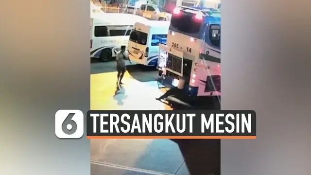 VIDEO: Sopir Bus Tersangkut Mesin Kendaraan Saat Memperbaiki Mobil