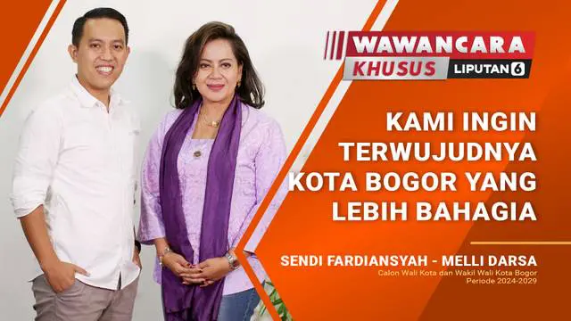 Calon Wali Kota Bogor Sendi Fardiansyah dan Calon Wakil Wali Kota Bogor Melli Darsa menjelaskan visi misi dan persiapan mereka dalam mengikuti Pilkada Kota Bogor 2024 mendatang. Kepada Liputan6.com, Sendi dan Melli mengatakan bahwa mereka ingin mewuj...