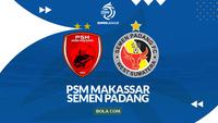Cover prediksi PSM Makassar Vs Semen Padang - BRI Super League. (Bola.com/Gregah Nurikhsani)