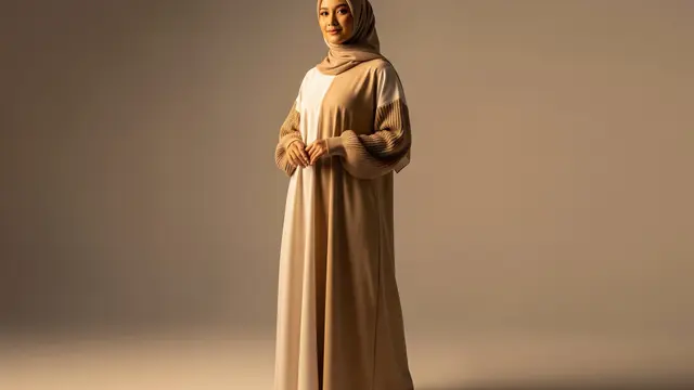 Abaya Rajut “Two-Tone” Lengan Balon