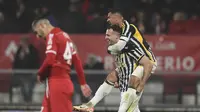 Selebrasi mantan kuli bangunan Federico Gatti saat menangkan Juventus atas Monza (AP)