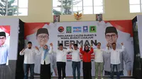 Lima Partai Politik menggelar deklarasi koalisi mengusung pasangan Herman Suherman-Muhamad Solih Ibang menjadi Calon Bupati dan Wakil Bupati pada Pilkada Cianjur 2024. (Istimewa)
