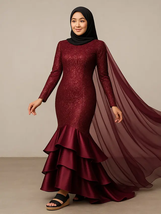 Model Gamis Brokat Satin Dengan Layer Mewah/Ilustrasi gambar oleh AI