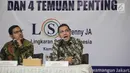 Peneliti senior LSI Denny JA, Ardian Sopa (kanan) bersama Ikrama Masloman memaparkan hasil quick count mereka di Jakarta, Kamis (2/5/2019). LSI Denny JA menyatakan Jokowi-Ma'ruf unggul di 21 provinsi, sedangkan 13 provinsi lainnya dikuasai Prabowo Subianto-Sandiaga Uno. (Liputan6.com/Faizal Fanani)