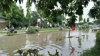 Banjir Indramayu akibat luapan Sungai Cimanuk semakin meluas menggenangi ribuan desa di lima kecamatan. Foto (Liputan6.com / Panji Prayitno)