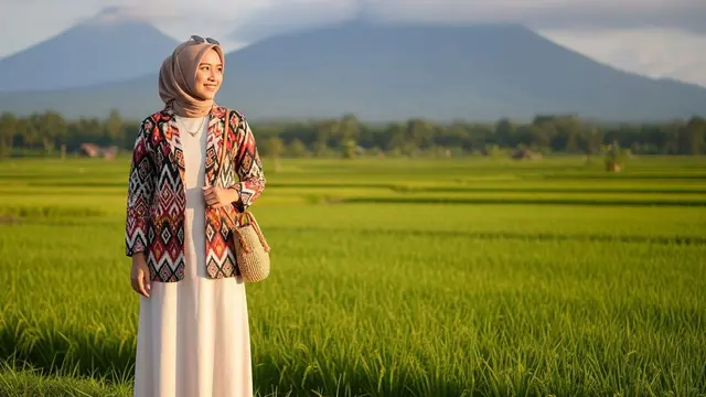 Gamis Polos Simpel Dipadukan Blazer Batik Etnik Kekinian