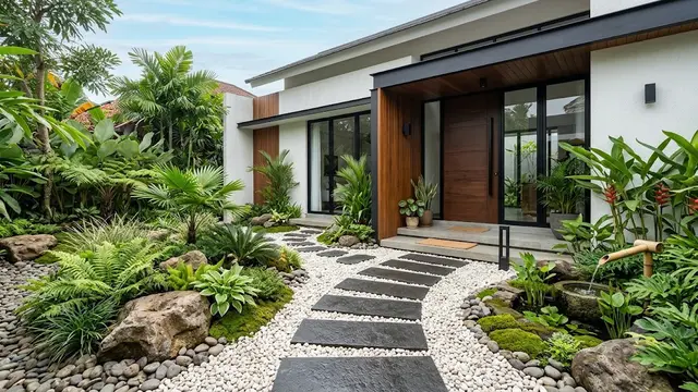 Halaman Zen dengan Jalan Setapak Batu Andesit