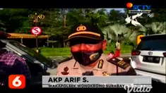 Seorang anggota polisi di Surabaya menolak tunjukkan identitasnya, ketika tengah diperiksa oleh petugas gabungan TNI-Polri,  akibat tidak mematuhi protokol kesehatan yang sesuai dengan standar pencegahan Covid-19.