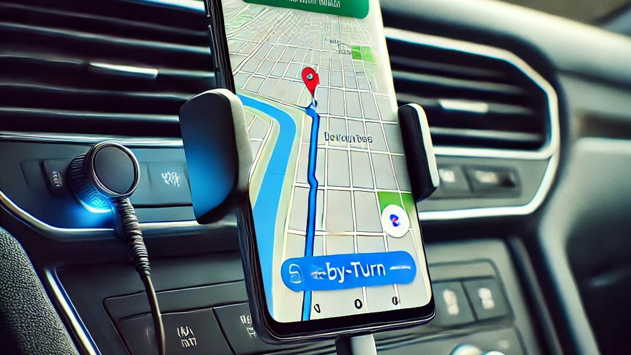 Cas HP di mobil sambil membuka google maps