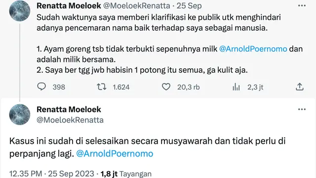 Chef Renatta mengklarifikasi prahara kulit ayam. (Foto: Dok. Twitter @MoeloekRenatta)