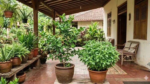 Kombinasi Tanaman Herbal Anti Nyamuk di Teras (Foto: Gemini AI)