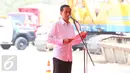 Presiden Jokowi saat memberi sambutan saat Groundbreaking Light Rail Transit (LRT) Indonesia, Jakarta, Rabu (9/9). LRT merupakan salah satu moda transportasi massal berbasis rel yang ramah lingkungan.(Liputan6.com/Faizal Fanani)
