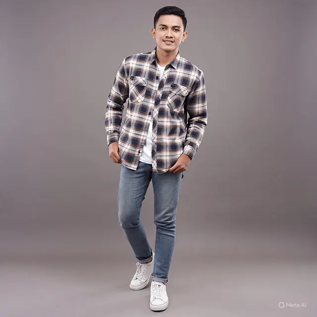 Outfit Kuliah Pria Kemeja Flanel + Jeans
