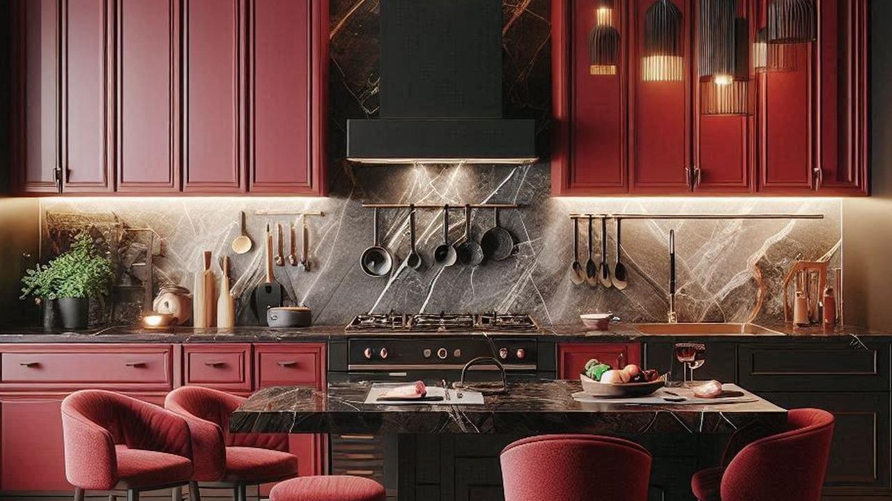 Inspirasi Desain Dapur Modern Hitam dan Merah yang Elegan dan Fungsional