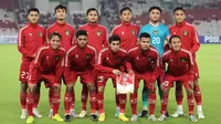 Pemain timnas Indonesia U-22 berpose sebelum pertandingan uji coba melawan timnas Lebanon U-22 yang berlangsung di Stadion Utama Gelora Bung Karno (SUGBK), Jakarta, Jumat (14/4/2023). (Bola.com/Abdul Aziz)