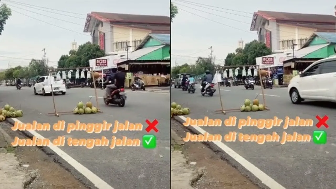 Viral Video Jualan Es Kelapa Muda di Tengah Jalan Ini Bikin Netizen Geram