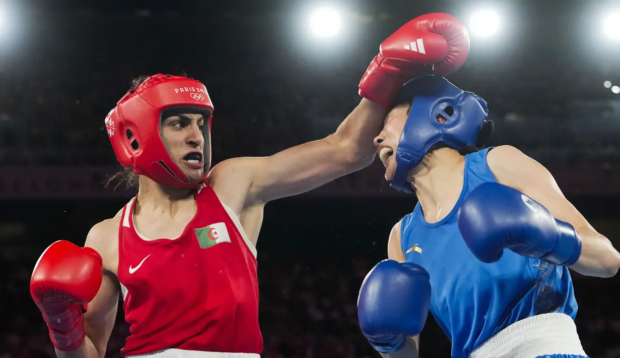 Kepastian Imane Khelif meraih medali emas Olimpiade 2024 didapat setelah mengalahkan wakil China, Yang Liu. (AP Photo/Ariana Cubillos)