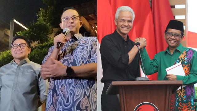 Dua pasangan capres-cawapres, Anies Baswedan-Cak Imin, dan Ganjar Pranowo-Mahfud Md