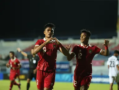 Penyerang Timnas Indonesia U23, Muhammad Ramadhan Sananta berselebrasi setelah mencetak gol ke gawang Timor Leste pada laga Grup B Piala AFF U-23 2023 di Rayong Provincial Stadium, Thailand, Minggu (20/8/2023). (Foto:Dok PSSI)