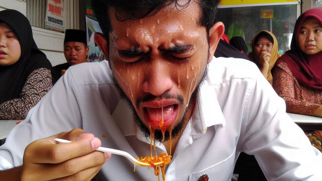 Ilustrasi Makan Makanan Pedas