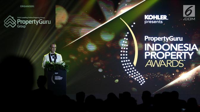 Pendiri dan Managing Director PropertyGuru Asia Property Awards, Terry Blackburn memberikan sambutan saat menghadiri acara penghargaan PropertyGuru Indonesia Property Awards 2018 di Jakarta, Kamis (20/9). (Liputan6.com/Johan Tallo)