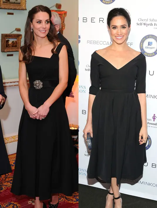 Tak hanya putih, Meghan Markle dan Kate Middleton pun cantik dengan gaun panjang berwarna hitam! (Getty Images/Cosmopolitan)