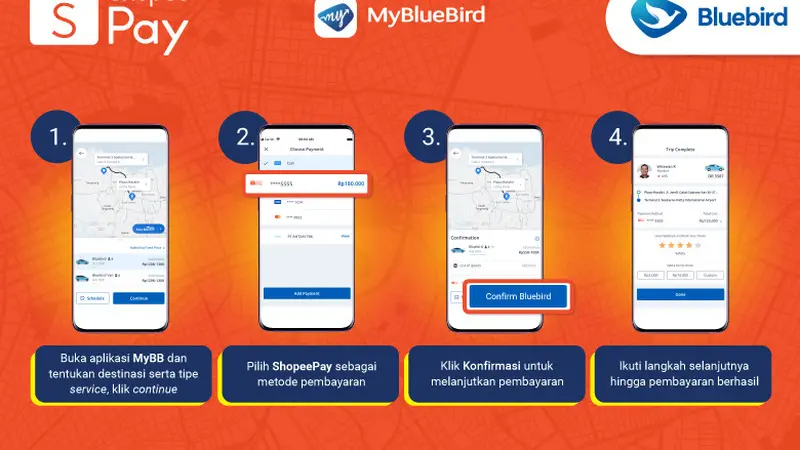 Pembayaran taksi yang dipesan dari MyBlueBird bisa dilakukan dengan ShopeePay.