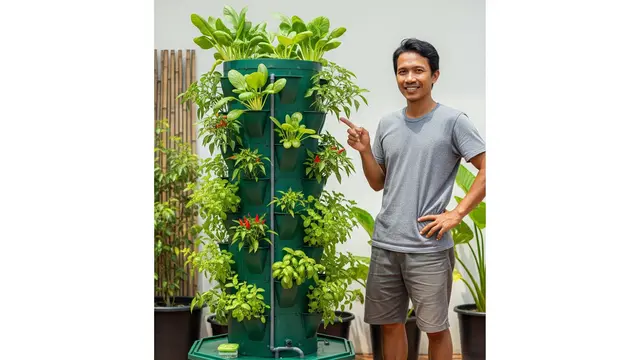 Vertical Garden Tower dengan Reservoir (Gemini AI)