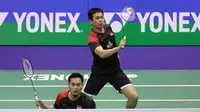 Ganda putra Indonesia Hendra Setiawan / Mohammad Ahsan saat berlaga di final Hong Kong Open 2019, Minggu (17/11/2019). (foto: PBSI)