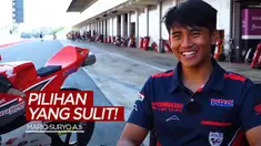 Berita video pembalap Indonesia dari Astra Honda Racing Team, Mario Suryo Aji, diberikan salah satu pertanyaan dengan jawaban yang sulit, sekali menang di seri MotoGP atau juara dunia Moto3?