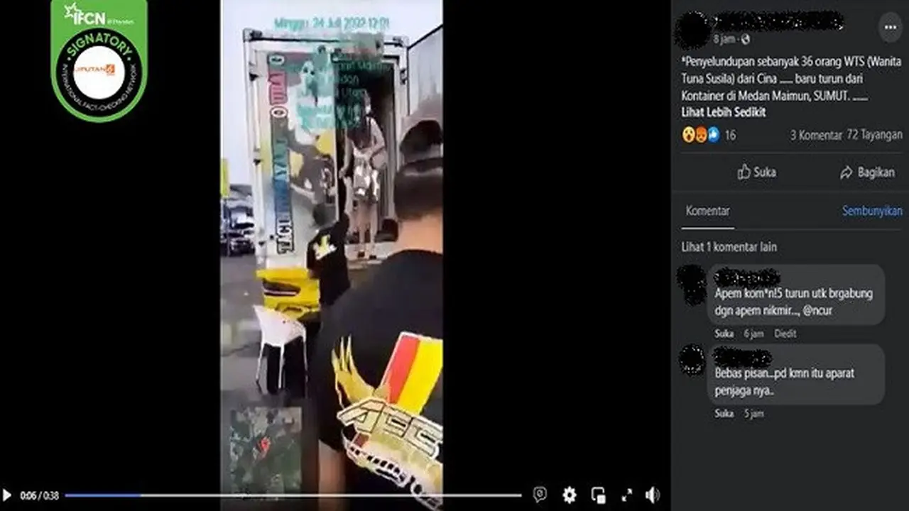 Gambar Tangkapan Layar Video yang Diklaim 36 WTS dari China Tiba di Medan Maimun (sumber: Facebook).