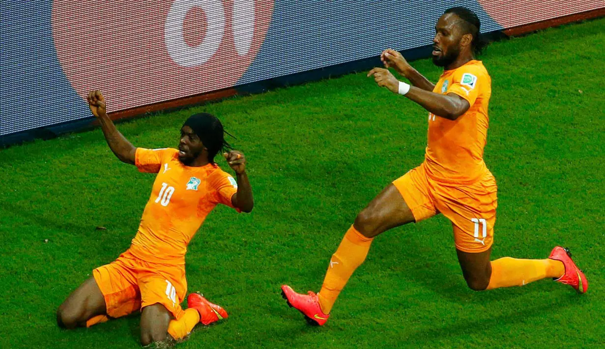 Pantai Gading berhasil meraih poin penuh di penyisihan Piala Dunia 2014 Grup C di Pernambuco Arena, Recife, Brasil, (15/6/2014). (REUTERS/Ruben Sprich)