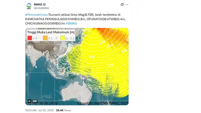 Pemutakhiran Tsunami Terkini Setelah Gempa Bermagnitudo 8,7 Guncang Rusia