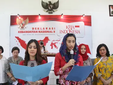 Para tokoh nasional dan aktivis perempuan yang tergabung dalam Gerakan Perempuan Indonesia mendeklarasikan Gerakan Kebangkitan Nasional jilid II di Museum Kebangkitan Nasional, Jakarta Pusat, Sabtu (3/5). (Liputan6.com/Immanuel Antonius)
