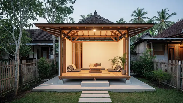 Inspirasi Pendopo Mini untuk Rumah Pedesaan Gaya Minimalis Modern Model Lantai Kayu