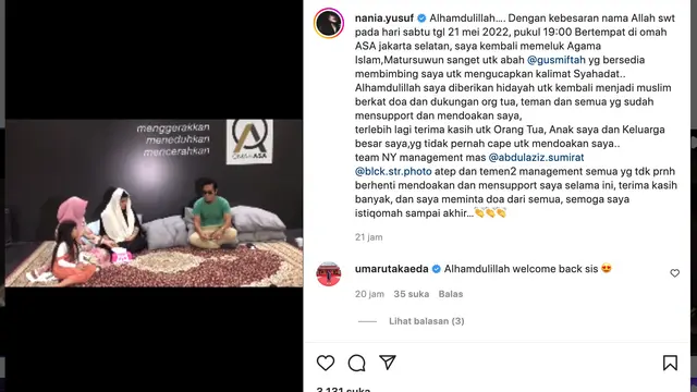Unggahan Nania Yusuf. (Foto: Dok. Instagram @nania.yusuf)