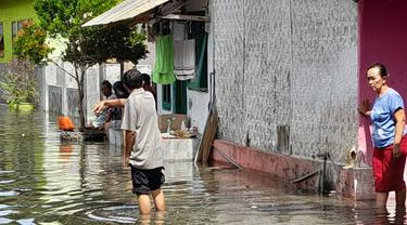 Banjir rob merendam puluhan rumah di lingkungan Kampungujung, Kelurahan Kepatihan Banyuwangi. (Istimewa)