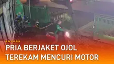 Aksi pencurian motor dilakukan oknum pria berjaket ojol terekam kamera CCTV.