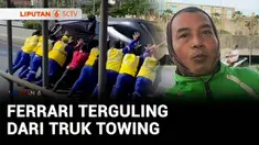Sebuah truk towing mengalami kecelakaan dan terguling saat melintas di jalan tol Kayu Besar, Cengkareng, Jakarta Barat. Nahas truk itu sedang mengangkut mobil sport mewah dan diduga masih baru dan nilainya belasan miliar rupiah.