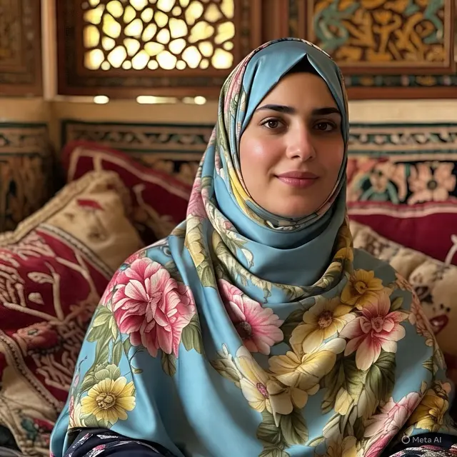 HIjab Timur Tengah Motif Bunga (Created by Meta AI)