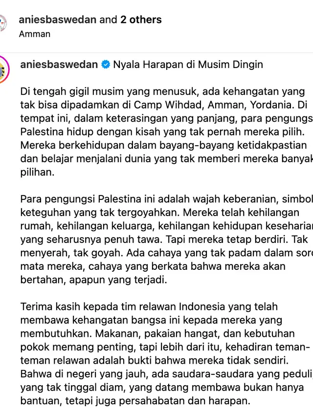 Unggahan Anies Baswedan. (Foto: Dok. Instagram @aniesbaswedan)