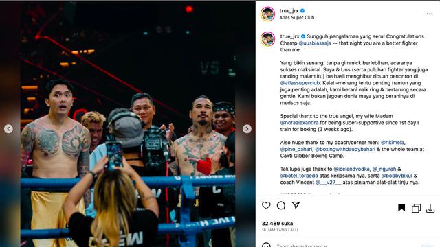 Respect, Ungkapan Jerinx SID Usai Kalah Tinju dari Uus: Kami Bukan Jagoan Dunia Maya yang Beraninya di Medsos Saja. (foto: instagram.com/true_jrx & @andreeatmana)