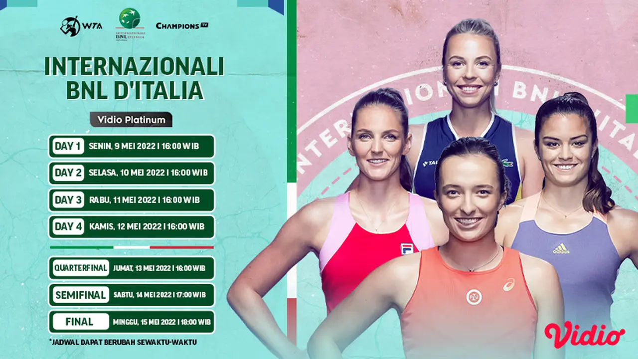 Link Live Streaming WTA 1000 Internazionali BNL d'Italia 2022 di Vidio Pekan Ini