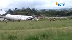 Meski tak ada korban jiwa, namun pesawat yang membawa sembilan bahan pokok dari Timika ini masih belum dapat dievakuasi.
