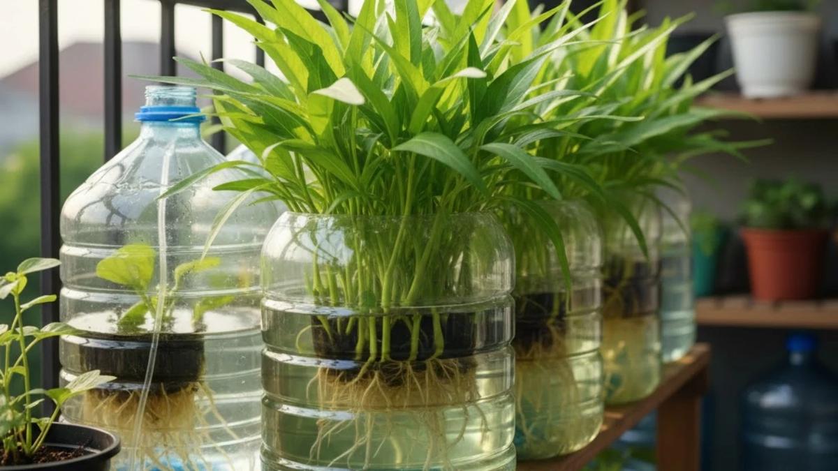 ilustrasi menanam kangkung di botol galon bekas