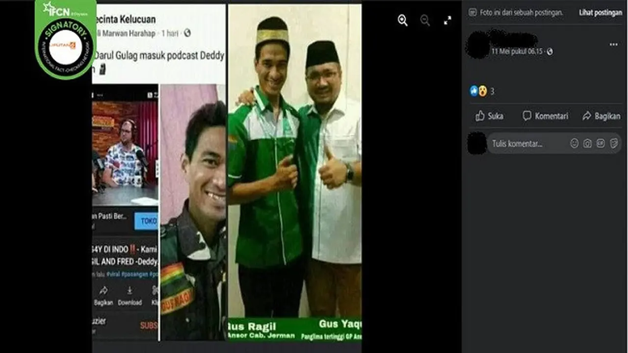 Gambar Tangkapan Layar Foto yang Diklaim Menteri Agama Yaqut Cholil Qoumas Merangkul Ragil Mahardika (sumber: Facebook).